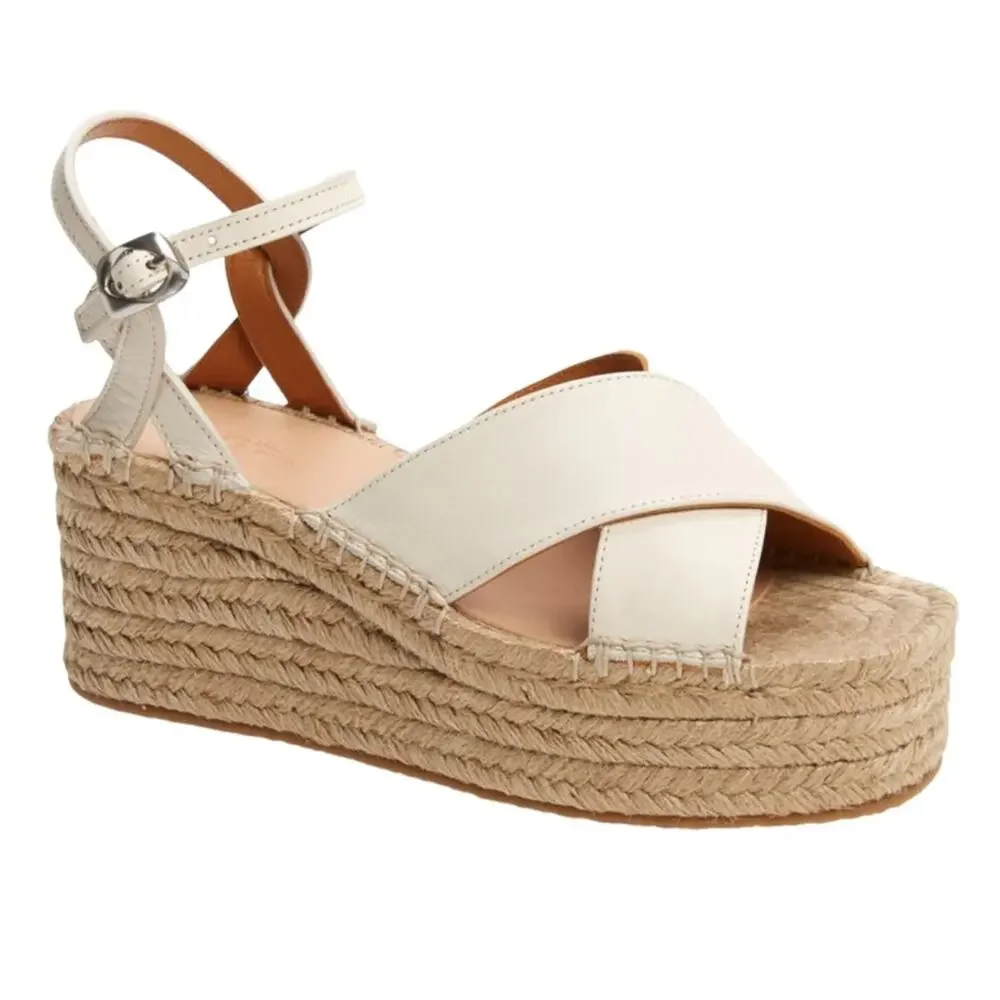 Rag & Bone Hera Espadrille Wedge Sandal in Antique White Leather EU 40